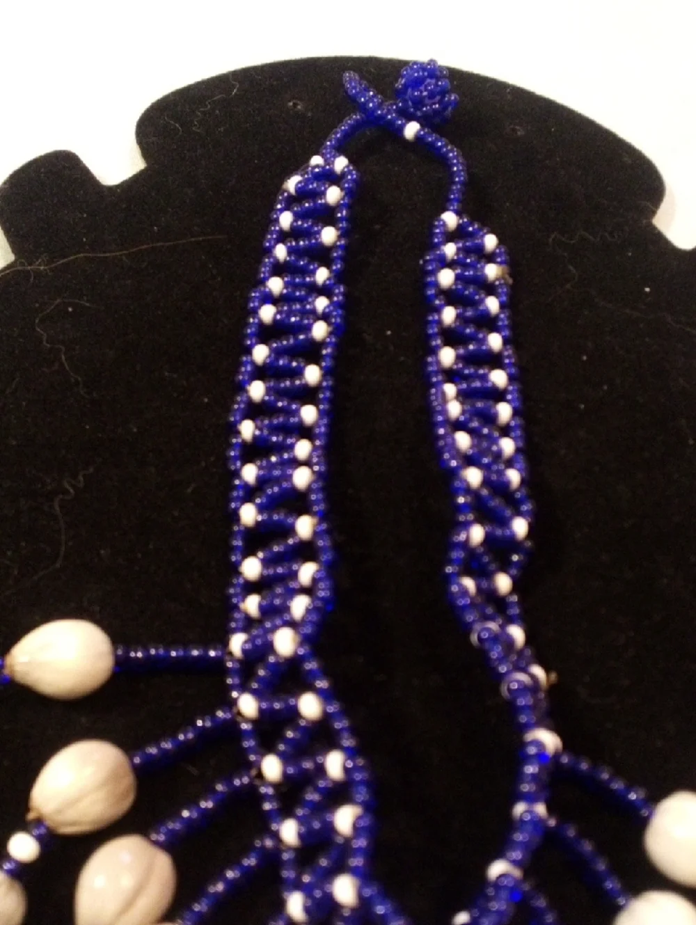 Handcrafted Blue and Cream Beaded Statement Necklace